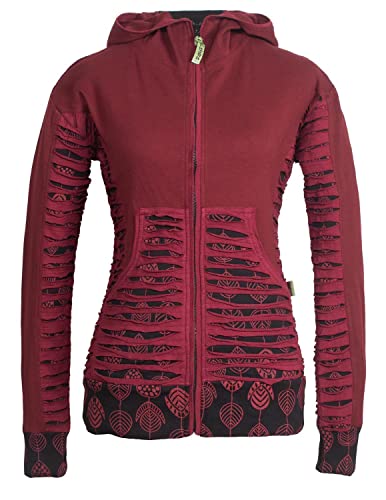 Vishes - Alternative Bekleidung - Bedruckte Damen Hoodie Kapuzenjacke Kangurutasche Gestreift mit Cutwork dunkelrot 48 von Vishes