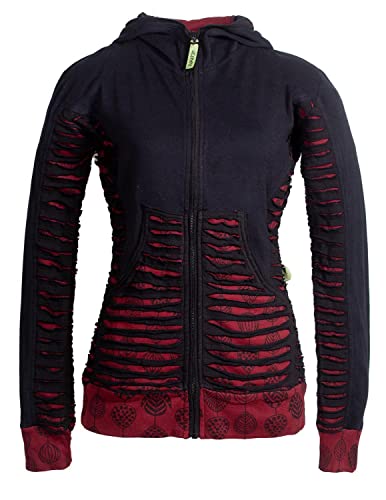 Vishes - Alternative Bekleidung - Bedruckte Damen Hoodie Kapuzenjacke Kangurutasche Gestreift mit Cutwork schwarz 38 von Vishes