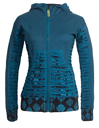 Vishes - Alternative Bekleidung - Bedruckte Damen Hoodie Kapuzenjacke Kangurutasche Gestreift mit Cutwork türkis 42 von Vishes