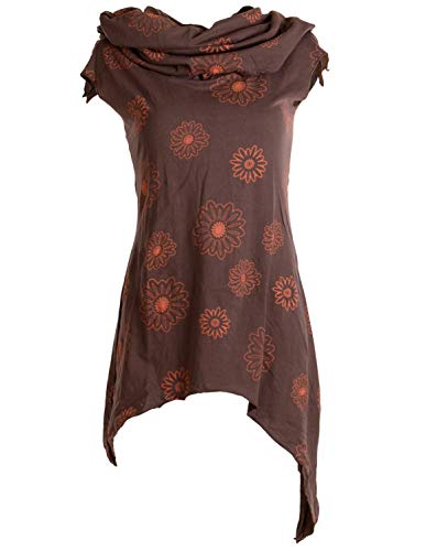 Vishes - Alternative Bekleidung - Bedruckte Tunika aus Baumwolle mit Kragenkapuze Dunkelbraun 36 (S) von Vishes