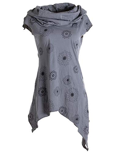 Vishes - Alternative Bekleidung - Bedruckte Tunika aus Baumwolle mit Kragenkapuze grau 40 (L) von Vishes
