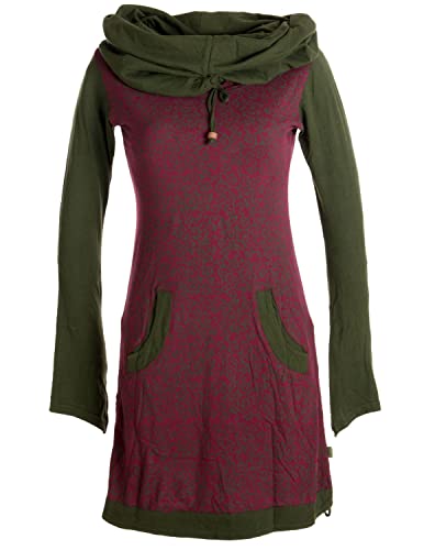Vishes - Alternative Bekleidung - Bedrucktes Baumwollkleid mit Kapuzenschalkragen und Taschen dunkelrot-Olive dunkelrot-Olive 40 von Vishes