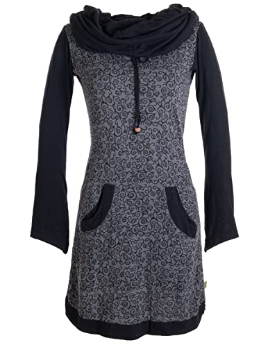 Vishes - Alternative Bekleidung - Bedrucktes Baumwollkleid mit Kapuzenschalkragen und Taschen grau-schwarz grau-schwarz 42 von Vishes
