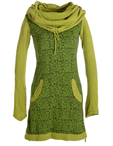 Vishes - Alternative Bekleidung - Bedrucktes Baumwollkleid mit Kapuzenschalkragen und Taschen olivegrün olivegrün 34 von Vishes