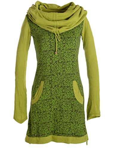 Vishes - Alternative Bekleidung - Bedrucktes Baumwollkleid mit Kapuzenschalkragen und Taschen olivegrün olivegrün 36 von Vishes