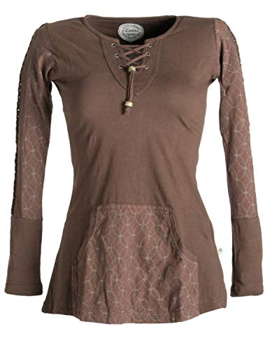 Vishes - Alternative Bekleidung - Bedrucktes Longshirt aus Baumwolle mit Kängurutasche braun 36 von Vishes