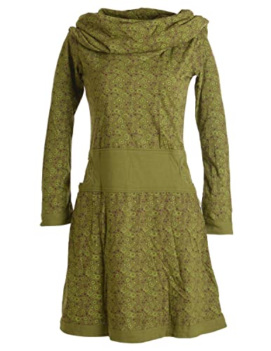 Vishes - Alternative Bekleidung - Bedrucktes Kleid aus Baumwolle mit Schalkragen Olive 38 von Vishes