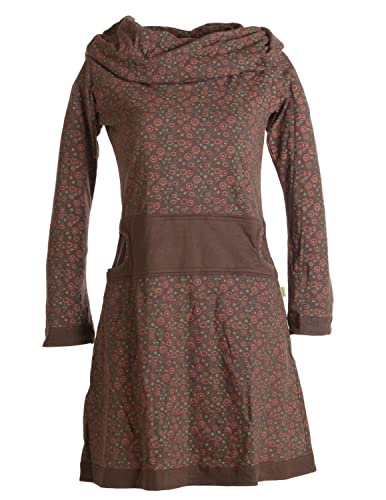 Vishes - Alternative Bekleidung - Bedrucktes Kleid aus Baumwolle mit Schalkragen Dunkelbraun 34 von Vishes