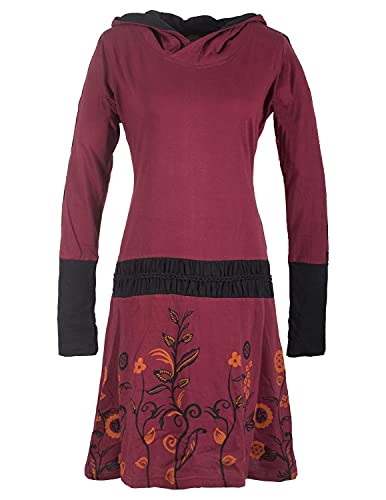 Vishes - Alternative Bekleidung Bedrucktes Langarm Damen Blumen Hoodie Kleid Kapuze Geknüpfter Gürtel dunkelrot 34-36 von Vishes