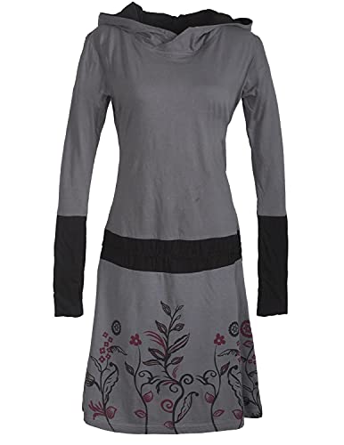 Vishes - Alternative Bekleidung Bedrucktes Langarm Damen Blumen Hoodie Kleid Kapuze Geknüpfter Gürtel grau 34-36 von Vishes