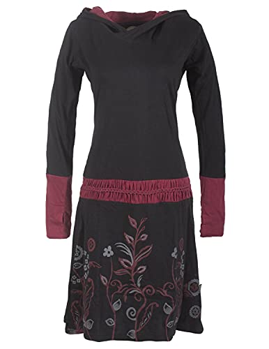 Vishes - Alternative Bekleidung Bedrucktes Langarm Damen Blumen Hoodie Kleid Kapuze Geknüpfter Gürtel schwarz 44 von Vishes