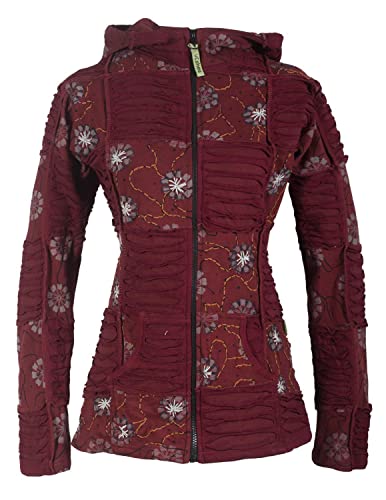 Vishes - Alternative Bekleidung - Bestickte Damen Blumen Patchworkjacke Hoodie Baumwolle Zipfelkapuze dunkelrot 32 Vishes - Alternative Bekleidung - Bestickte Damen Blumen Patchworkjacke Hoodie Baumwolle Zipfelkapuze dunkelrot 32 von Vishes