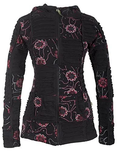 Vishes - Alternative Bekleidung - Bestickte Damen Blumen Patchworkjacke Hoodie Baumwolle Zipfelkapuze schwarz 44-46 von Vishes