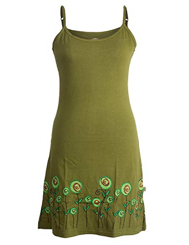 Vishes - Alternative Bekleidung - Besticktes Rosen Baumwoll-Kleid mit verstellbaren Trägern Olive 36 von Vishes