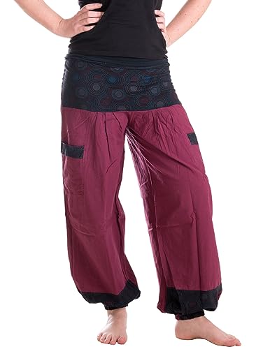 Vishes - Alternative Bekleidung - Chino Haremshose aus Baumwolle mit Hosentaschen und farbigem, elastischem Bund - Kurzgröße dunkelrot 44/46 von Vishes