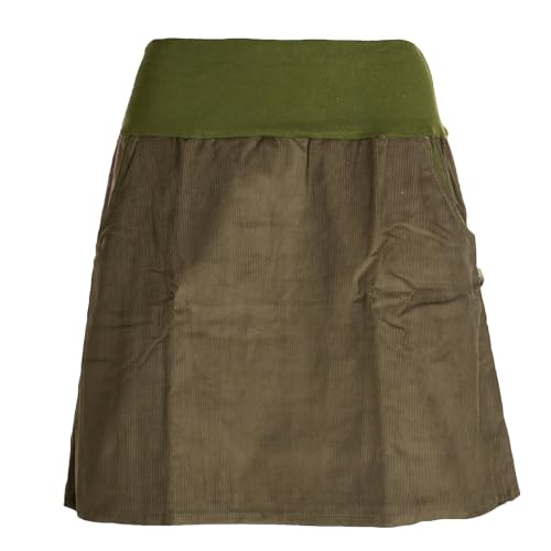 Vishes - Alternative Bekleidung - Cordrock Damen Knielang Breiter Bund Taschenrock Röcke Cord Olive 34-36 von Vishes