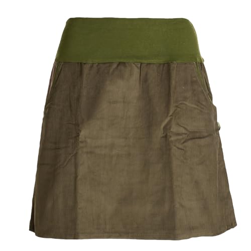 Vishes - Alternative Bekleidung - Cordrock Damen Knielang Breiter Bund Taschenrock Röcke Cord Olive 40 von Vishes