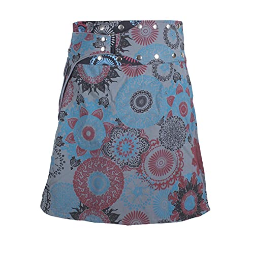 Vishes - Alternative Bekleidung - Damen A Line Wickelrock Cacheur Kurz Midi Knielang Druckknöpfe Tasche grau-schwarz 38-44 von Vishes