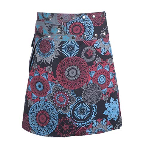 Vishes - Alternative Bekleidung - Damen A Line Wickelrock Cacheur Kurz Midi Knielang Druckknöpfe Tasche schwarz-grau 34-38 von Vishes