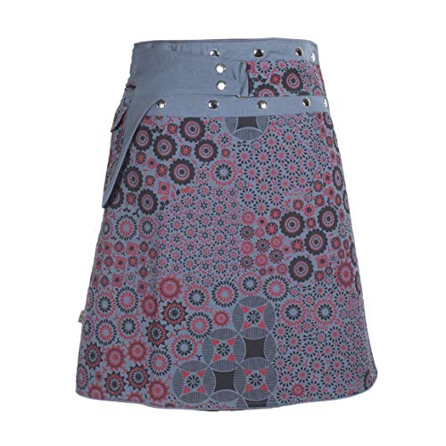 Vishes - Alternative Bekleidung - Damen A Line Wickelrock Cacheur Kurz Midi Mini-Rock Druckknöpfe Tasche grau-schwarz 42-50 von Vishes