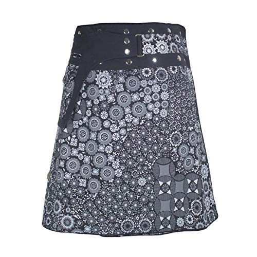 Vishes - Alternative Bekleidung - Damen A Line Wickelrock Cacheur Kurz Midi Mini-Rock Druckknöpfe Tasche schwarz-Weiss 42-50 von Vishes