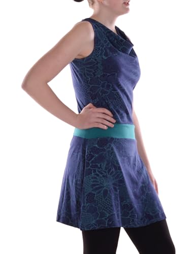 Vishes Alternative Bekleidung - Damen A-Linie Kleid Baumwolle Blumen-Muster Wasserfall-Ausschnitt mit Taschen dunkelblau 42 von Vishes