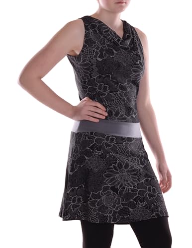 Vishes Alternative Bekleidung - Damen A-Linie Kleid Baumwolle Blumen-Muster Wasserfall-Ausschnitt mit Taschen schwarz 38 von Vishes