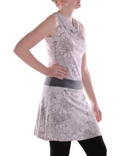 Vishes Alternative Bekleidung - Damen A-Linie Kleid Baumwolle Blumen-Muster Wasserfall-Ausschnitt mit Taschen weiß 38 von Vishes