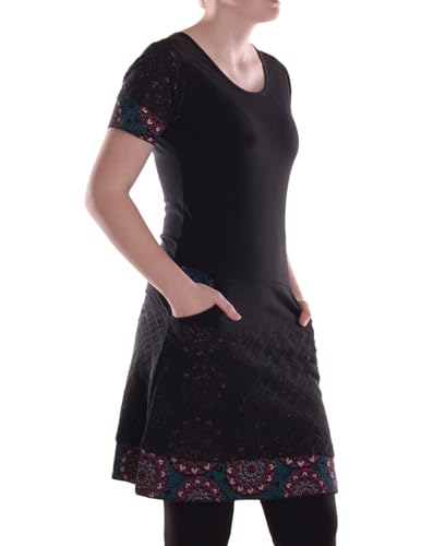Vishes Alternative Bekleidung - Damen A-Linie Kleid Baumwolle Blumen-Muster mit Taschen schwarz 40 von Vishes