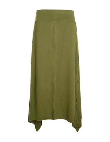 Vishes Alternative Bekleidung - Damen A-Linie Rock Baumwolle Vintage mit elastischem Bund und Taschen Olive 38-40 von Vishes