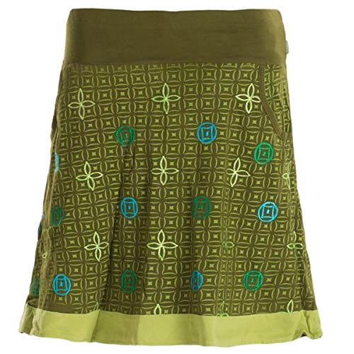 Vishes - Alternative Bekleidung - Damen Baumwoll-Rock 70er Jahre Retro Mosaik Blumen-Druck Taschen Olive 36 von Vishes