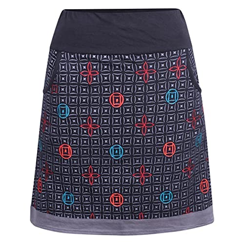 Vishes - Alternative Bekleidung - Damen Baumwoll-Rock 70er Jahre Retro Mosaik Blumen-Druck Taschen schwarz 36 von Vishes