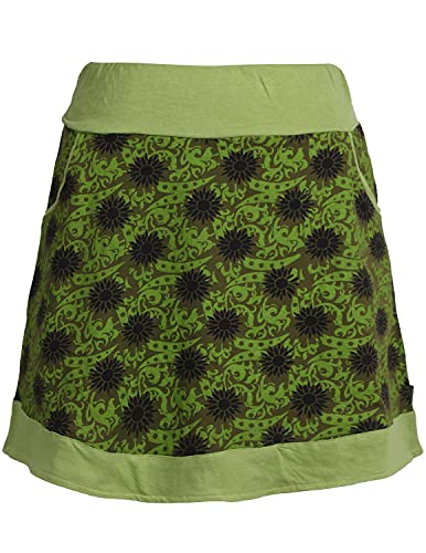 Vishes - Alternative Bekleidung - Damen Baumwoll-Rock 80er Jahre Retro Muster Bedruckt Taschen Olive 44 von Vishes