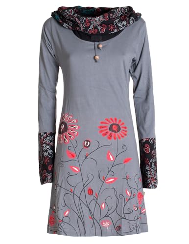 Vishes - Alternative Bekleidung - Damen Blumen-Kleid Langarm-Shirtkleid Schal-Kleid Baumwollkleid grau 36 von Vishes