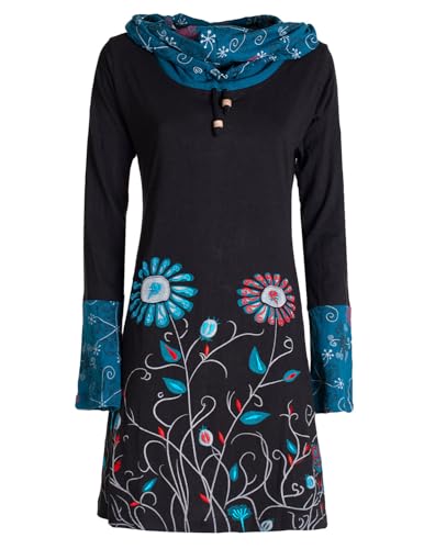 Vishes - Alternative Bekleidung - Damen Blumen-Kleid Langarm-Shirtkleid Schal-Kleid Baumwollkleid schwarz 44 von Vishes