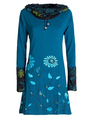Vishes - Alternative Bekleidung - Damen Blumen-Kleid Langarm-Shirtkleid Schal-Kleid Baumwollkleid türkis 46 von Vishes