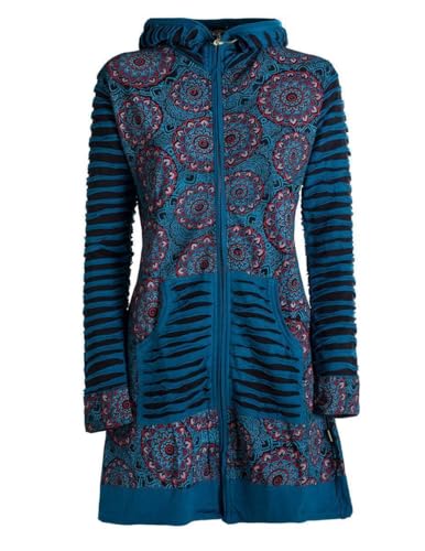 Vishes - Alternative Bekleidung - Damen Blumen Mandala Jersey-Mantel Hippiemantel Kapuzenmantel schwarz 42 von Vishes