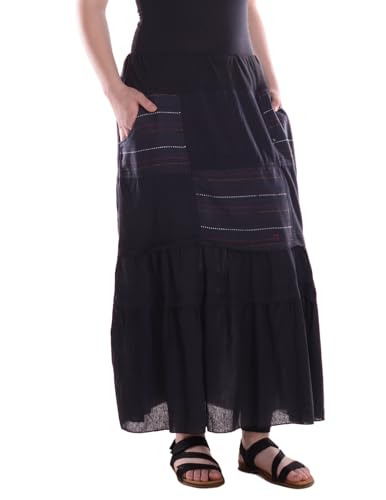 Vishes Alternative Bekleidung - Damen Bodenlanger Rock Baumwolle Lagenrock Casual elastischer Bund mit Taschen schwarz 36-38 von Vishes