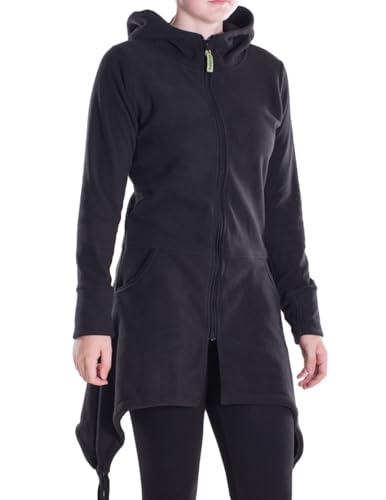 Vishes - Alternative Bekleidung - Damen Fleece Kapuzenjacke lang Elfen Zipfel-Jacke Übergangsjacke-n schwarz 48 von Vishes