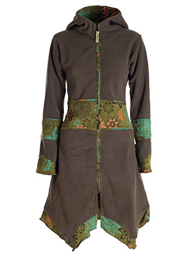 Vishes - Alternative Bekleidung - Damen Fleece Mantel Fleecemantel Hooded Cardigan Zipfelkapuzenjacke olive 36 von Vishes