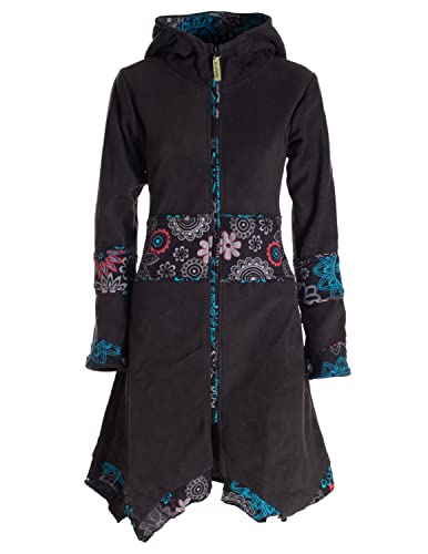 Vishes - Alternative Bekleidung - Damen Fleece Mantel Fleecemantel Hooded Cardigan Zipfelkapuzenjacke schwarz 36 von Vishes
