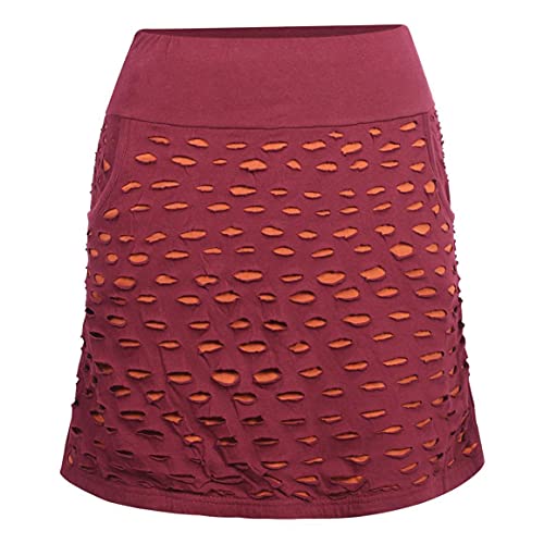 Vishes - Alternative Bekleidung - Damen Goa Baumwollrock Rock Baumwolle Kurz Cutwork Streifen Taschen dunkelrot 44 von Vishes