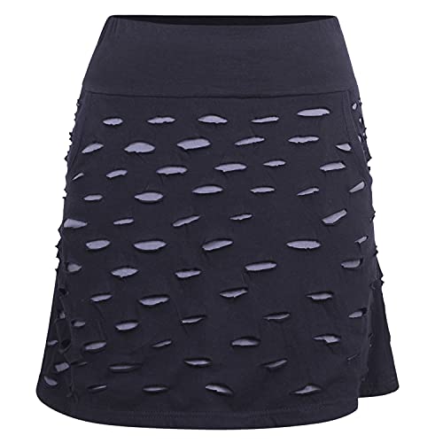 Vishes - Alternative Bekleidung - Damen Goa Baumwollrock Rock Baumwolle Kurz Cutwork Streifen Taschen schwarz 32 von Vishes