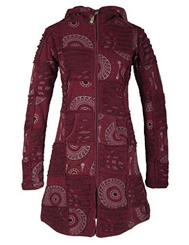 Vishes - Alternative Bekleidung - Damen Hippie Patchworkmantel Baumwolle Cutwork Druck Zipfelkapuze dunkelrot 34-36 von Vishes