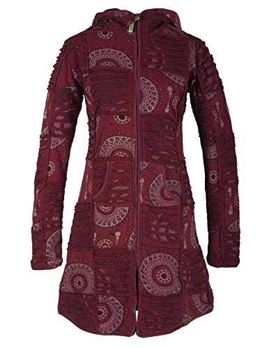 Vishes - Alternative Bekleidung - Damen Hippie Patchworkmantel Baumwolle Cutwork Druck Zipfelkapuze dunkelrot 40 von Vishes