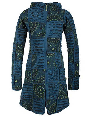 Vishes - Alternative Bekleidung - Damen Hippie Patchworkmantel Baumwolle Cutwork Druck Zipfelkapuze türkis 38 von Vishes