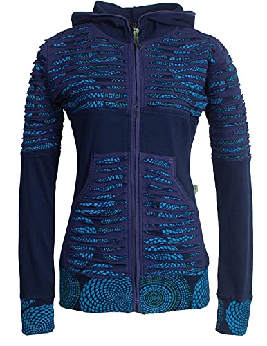 Vishes - Alternative Bekleidung - Damen Hoodie Kapuzenjacke Baumwolle Gestreift Mandala Cutwork Patchwork dunkelblau 36 von Vishes