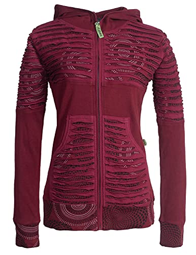 Vishes - Alternative Bekleidung - Damen Hoodie Kapuzenjacke Baumwolle Gestreift Mandala Cutwork Patchwork dunkelrot 34 von Vishes