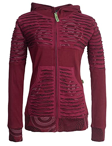 Vishes - Alternative Bekleidung - Damen Hoodie Kapuzenjacke Baumwolle Gestreift Mandala Cutwork Patchwork dunkelrot 50 von Vishes