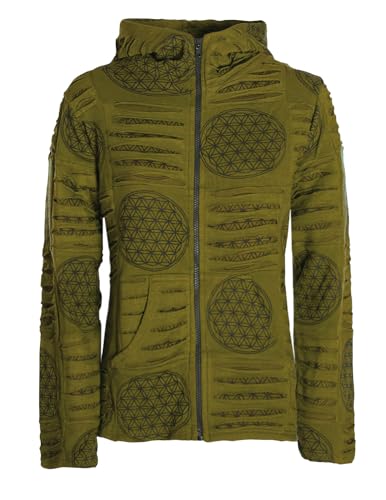 Vishes - Alternative Bekleidung - Damen-Jacke Blume des Lebens Sweatjacke Hippie-Jacke Kapuzen-Jacke olive 40-42 von Vishes